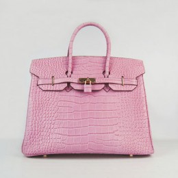 Hermes Birkin 35Cm Crocodile Stripe Handbags Pink Gold